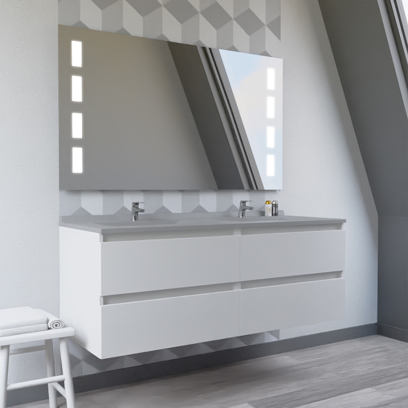 Meuble double vasque ARLEQUIN 140x55 cm avec plan vasque et miroir Prestige - Coloris au choix Meuble double vasque ARLEQUIN 140x55 cm avec plan vasque et miroir Prestige - Coloris au choix
