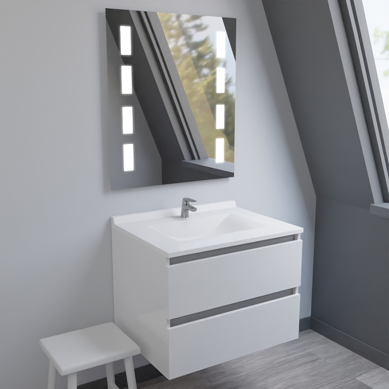 Meuble ARLEQUIN 70x55 cm avec plan vasque et miroir PRESTIGE - Coloris au choix Meuble ARLEQUIN 70x55 cm avec plan vasque et miroir PRESTIGE - Coloris au choix