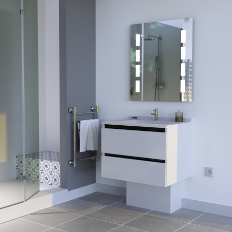 Meuble ARLEQUIN 70x55 cm avec plan vasque et miroir PRESTIGE - Coloris au choix