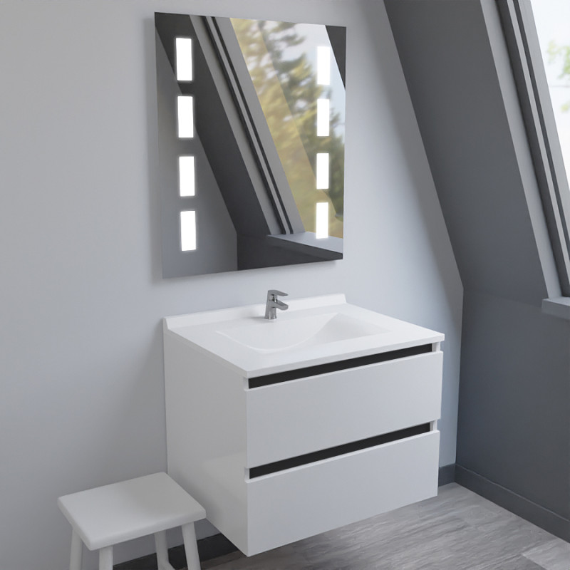 Meuble ARLEQUIN 70x55 cm avec plan vasque et miroir PRESTIGE - Coloris au choix Meuble ARLEQUIN 70x55 cm avec plan vasque et miroir PRESTIGE - Coloris au choix