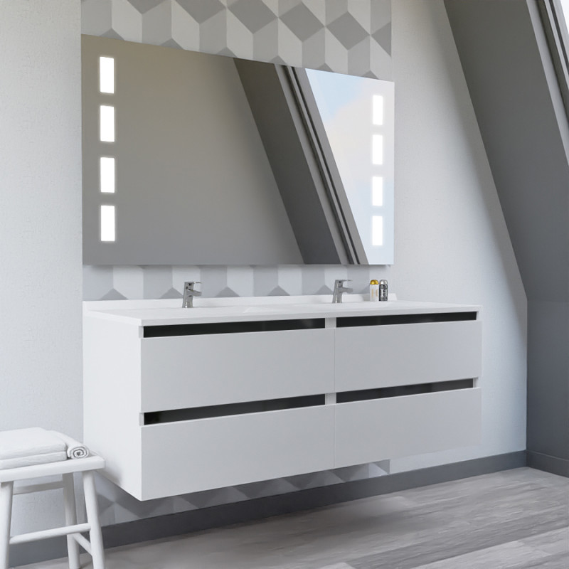 Meuble double vasque ARLEQUIN 140x55 cm avec plan vasque et miroir Prestige - Coloris au choix Meuble double vasque ARLEQUIN 140x55 cm avec plan vasque et miroir Prestige - Coloris au choix