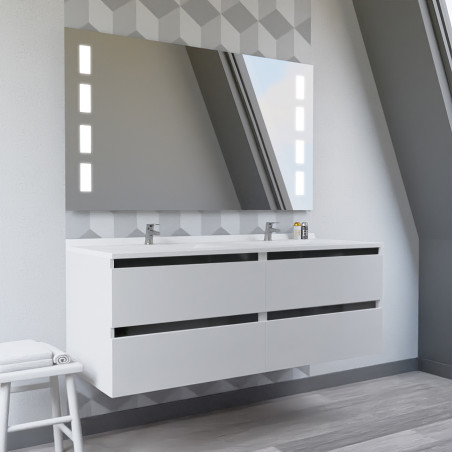 Meuble double vasque ARLEQUIN 140x55 cm avec plan vasque et miroir Prestige - Coloris au choix