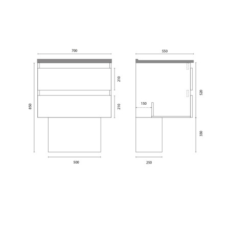 Caisson ARLEQUIN 70 cm avec plan vasque - Coloris au choix