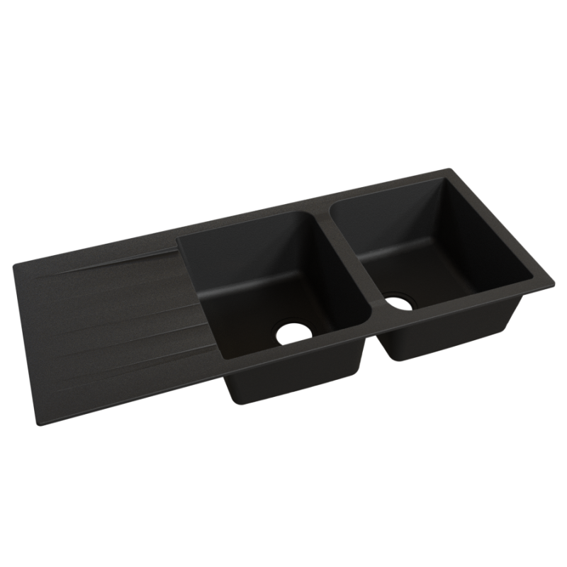 Évier RESIROC avec 2 bacs + égouttoir 118cm - noir Évier RESIROC avec 2 bacs + égouttoir 118cm - noir