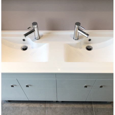 Meuble salle de bain blanc brillant sur pieds avec double vasque ECOLINE 140 cm