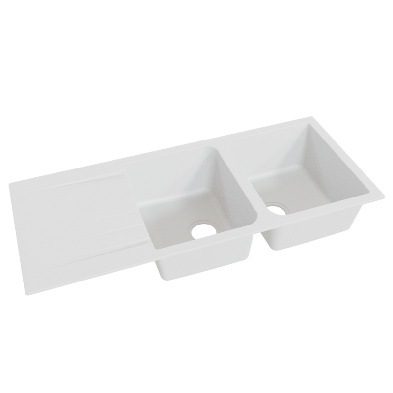 Évier RESIROC avec 2 bacs + égouttoir 118cm - blanc Évier RESIROC avec 2 bacs + égouttoir 118cm - blanc