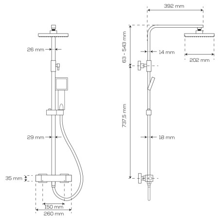 Combiné de douche et douchette SQUARE - Chromé
