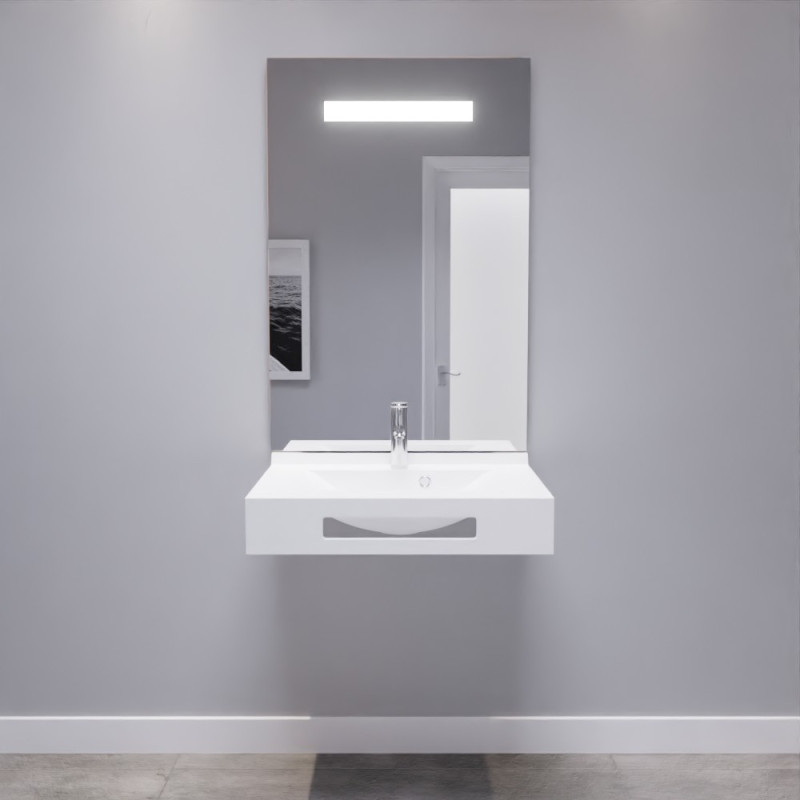 LEA 70 cm avec plan vasque suspendu et miroir LED LEA 70 cm avec plan vasque suspendu et miroir LED