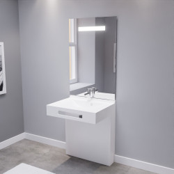 Meuble LEA 70 cm avec plan vasque, miroir - blanc brillant