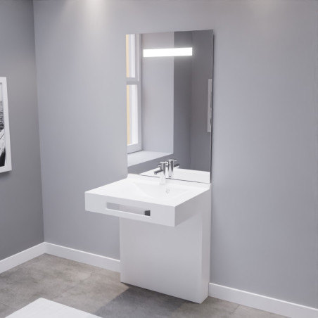 Meuble LEA 70 cm avec plan vasque, miroir - blanc brillant