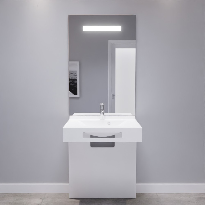 Meuble LEA 70 cm avec plan vasque, miroir - blanc brillant Meuble LEA 70 cm avec plan vasque, miroir - blanc brillant