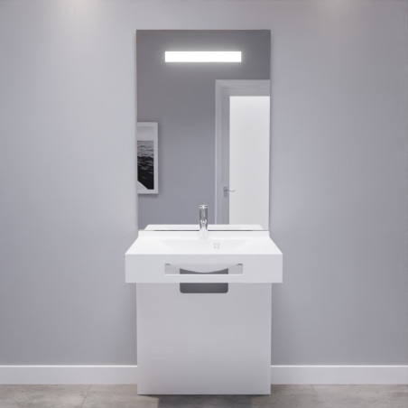 Meuble LEA 70 cm avec plan vasque, miroir - blanc brillant