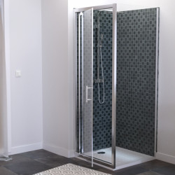 Paroi de douche d'angle porte pivotante 90 x 90 cm NERINA - Profilé chromé - Verre 6 mm