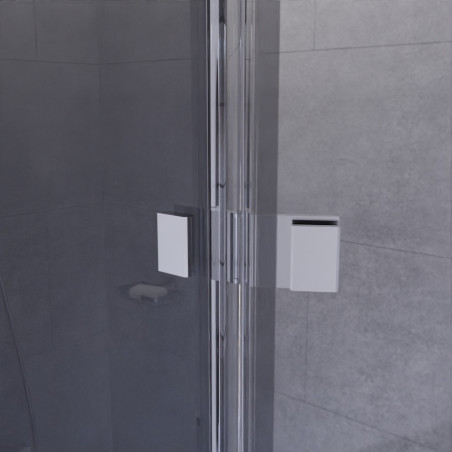 Paroi de douche fixe effet miroir fumé avec volet pivotant PSYCHE - Profilé chromé - Verre 8 mm